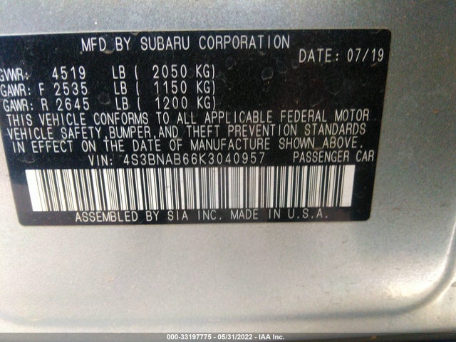 2019 Subaru Legacy, VIN: 4S3BNAB66K3040957