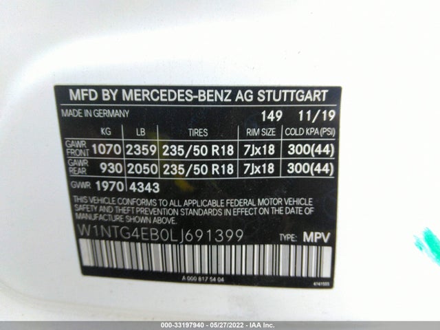 2020 Mercedes-Benz GLA-Class, VIN: W1NTG4EB0LJ691399
