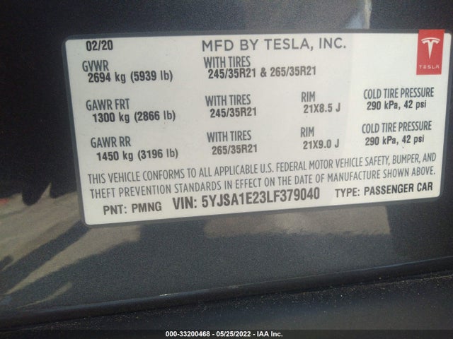Tesla Model S Long Range 2020 5YJSA1E23LF379040 Image 11