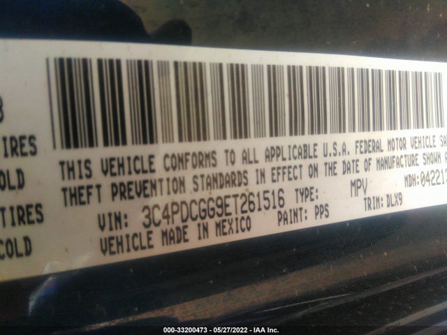 2014 DODGE JOURNEY VIN: 3C4PDCGG9ET261516