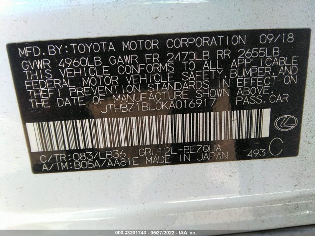 2019 Lexus GS, VIN: JTHBZ1BL0KA016917