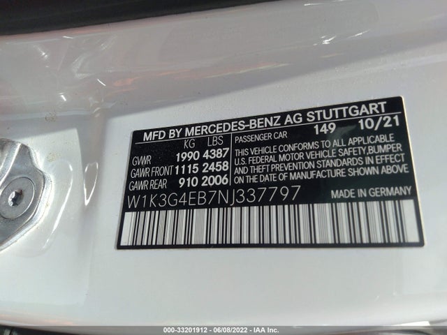 2022 Mercedes-Benz A-Class, VIN: W1K3G4EB7NJ337797