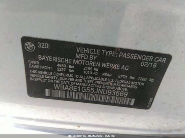 WBA8E1G55JNU93669 BMW 3 Series 320i