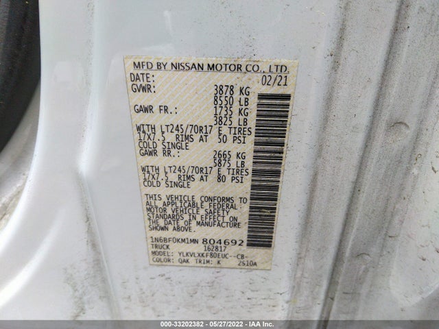 2021 Nissan NV, VIN: 1N6BF0KM1MN804692