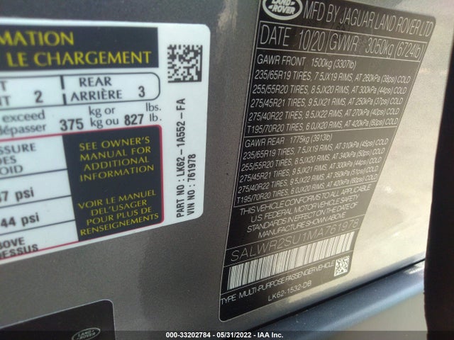 2021 Land Rover Range Rover Sport, VIN: SALWR2SU1MA761978