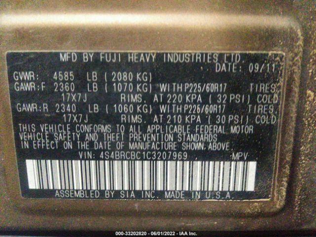 4S4BRCBC1C3207969 Subaru Outback 2.5i Prem