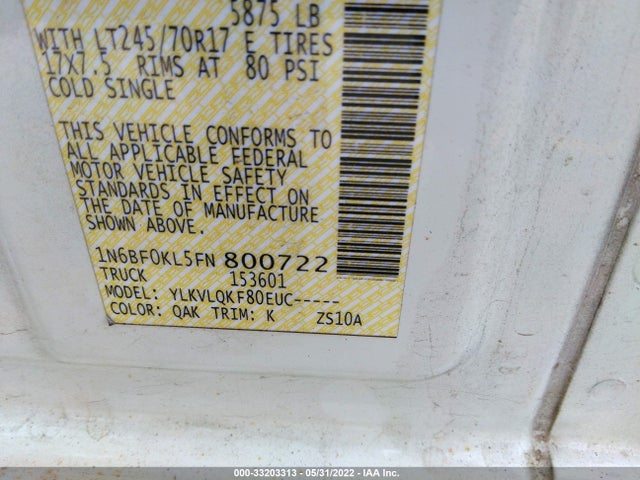 2015 Nissan NV, VIN: 1N6BF0KL5FN800722