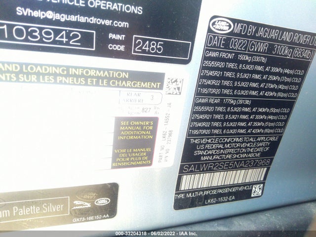 2022 Land Rover Range Rover Sport, VIN: SALWR2SE5NA237968