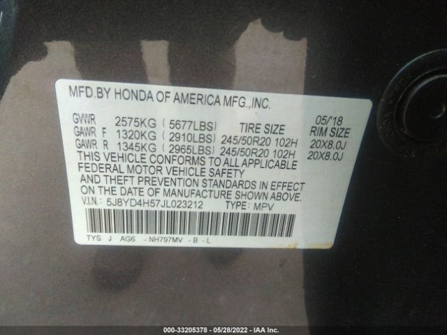 5J8YD4H57JL023212 Acura Mdx W/technology Pkg