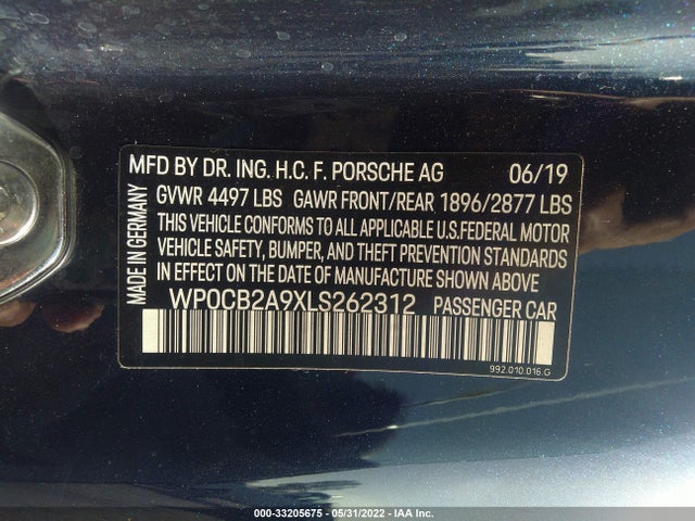 2020 Porsche 911, VIN: WP0CB2A9XLS262312