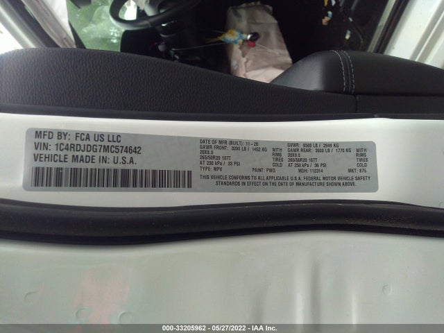 2021 Dodge Durango, VIN: 1C4RDJDG7MC574642