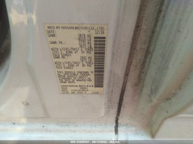 2017 Nissan NV, VIN: 1N6BF0KM3HN801444