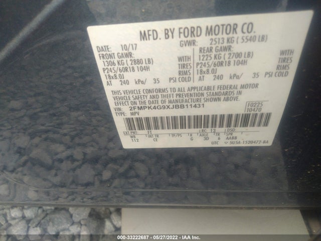 2018 Ford Edge, VIN: 2FMPK4G9XJBB11431