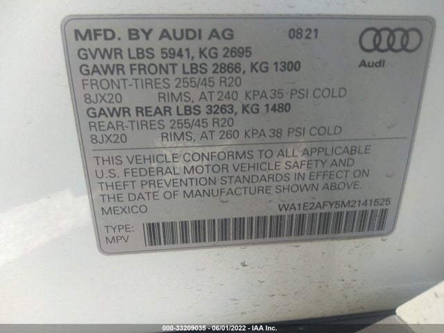 2021 Audi Q5, VIN: WA1E2AFY5M2141525