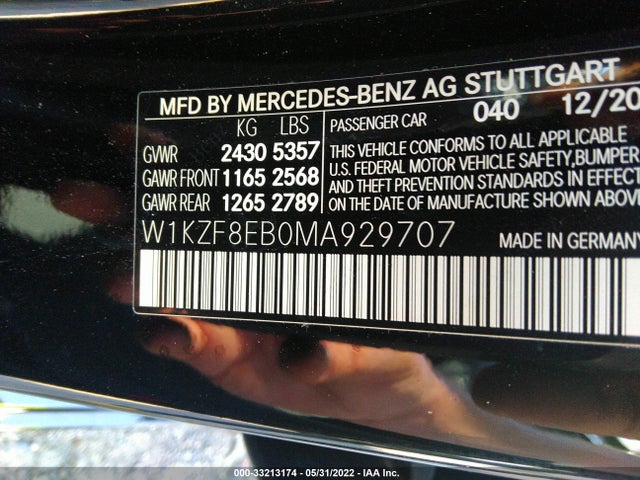2021 Mercedes-Benz E-Class, VIN: W1KZF8EB0MA929707