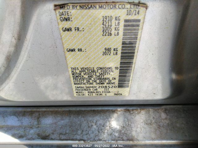 1N4AL3AP4FC208520 Nissan Altima 2.5 Sv