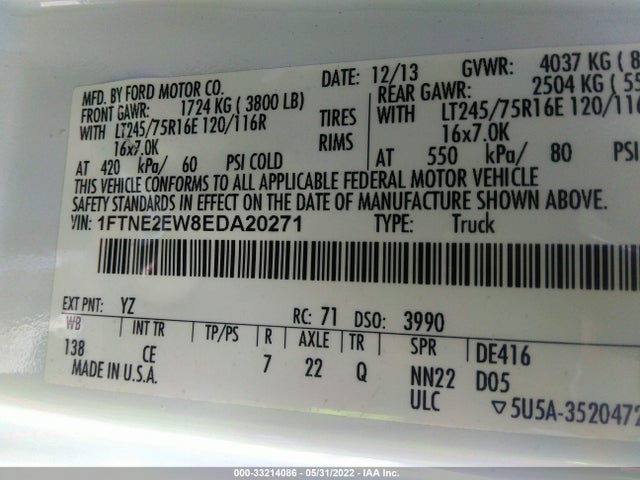 2014 Ford E-Series, VIN: 1FTNE2EW8EDA20271