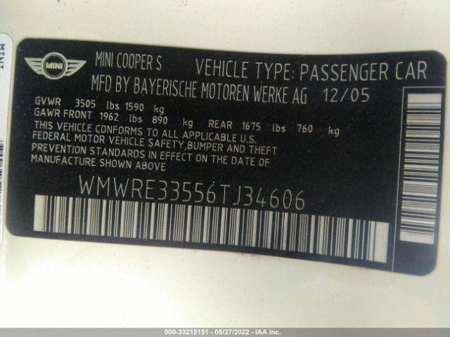 WMWRE33556TJ34606 Mini Cooper Hardtop S