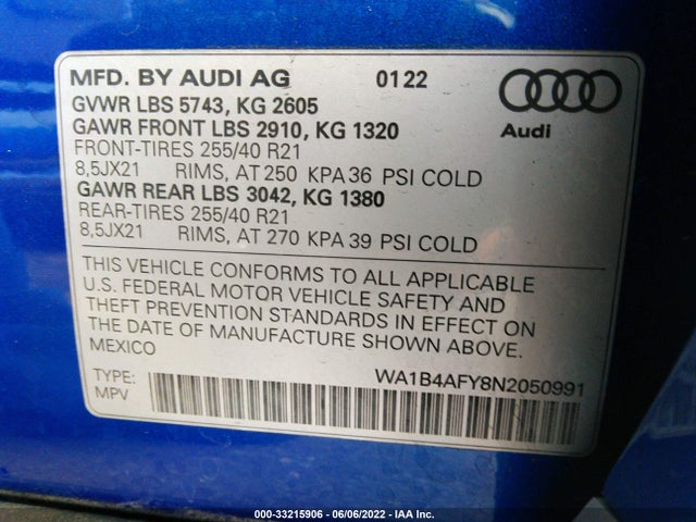 2022 Audi SQ5, VIN: WA1B4AFY8N2050991