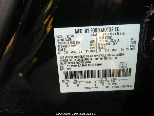 1FM5K8AB4LGB68004 Ford Police Interceptor Utility