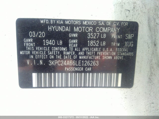 2020 Hyundai Accent, VIN: 3KPC24A66LE126263