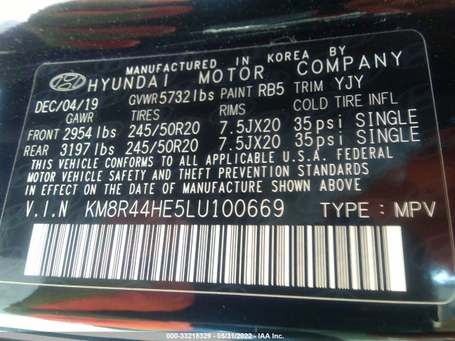 2020 Hyundai Palisade, VIN: KM8R44HE5LU100669