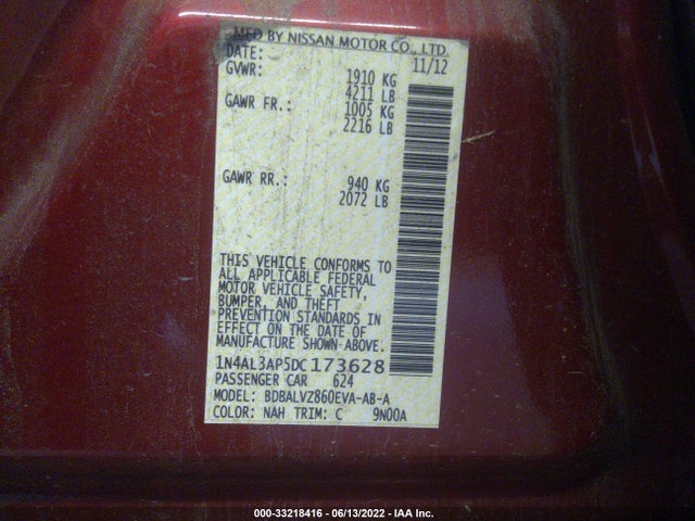 2013 NISSAN ALTIMA VIN: 1N4AL3AP5DC173628