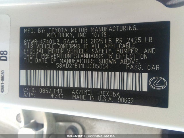 2020 Lexus ES, VIN: 58AD21B11LU005054