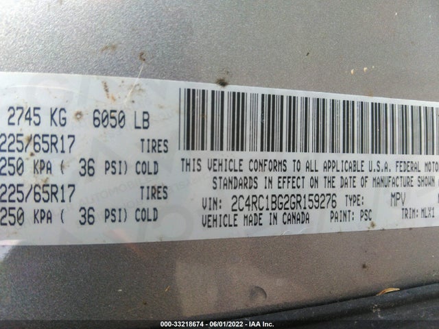 2C4RC1BG2GR159276 Chrysler Town & Country Touring