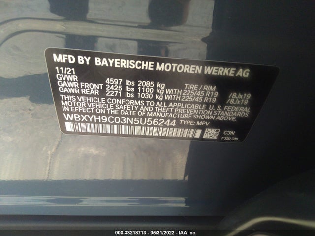 2022 BMW X2, VIN: WBXYH9C03N5U56244