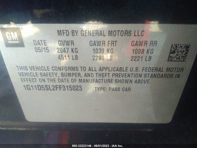 Chevrolet MALIBU 2LT 2015 1G11D5SL2FF315023 Image 9