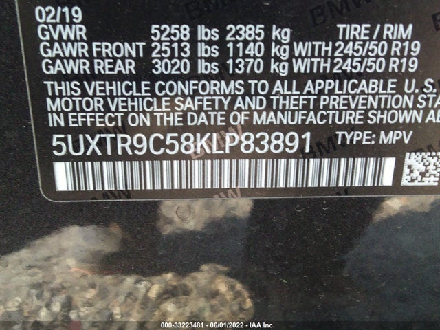 BMW X3 Xdrive30i 2019 5UXTR9C58KLP83891 Image 9