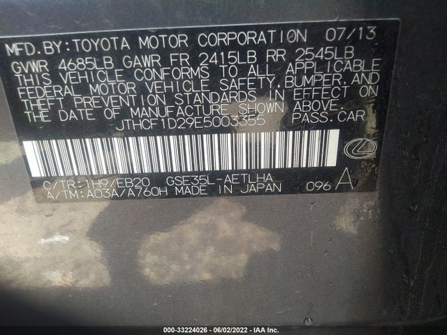 Lexus IS 250 2014 JTHCF1D29E5003355 Image 10