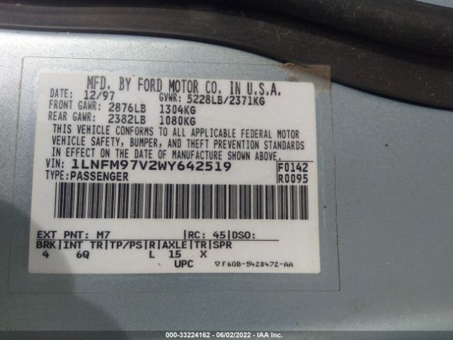 1LNFM97V2WY642519 Lincoln Continental