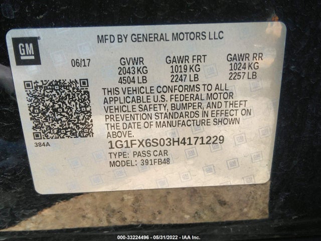 2017 Chevrolet Bolt EV, VIN: 1G1FX6S03H4171229