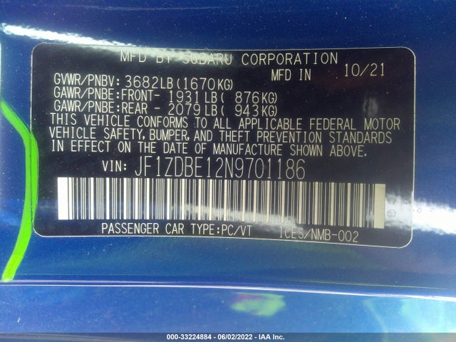 2022 Subaru BRZ, VIN: JF1ZDBE12N9701186