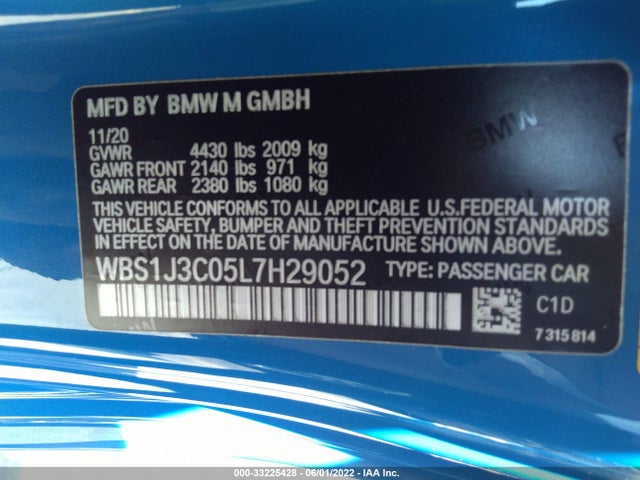 2020 BMW M2, VIN: WBS1J3C05L7H29052