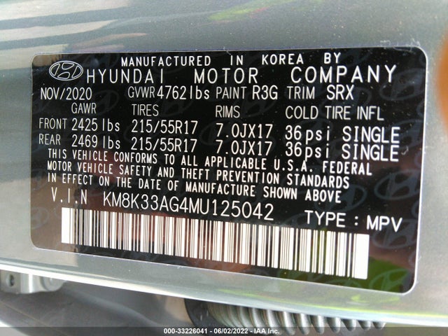 2021 Hyundai Kona, VIN: KM8K33AG4MU125042