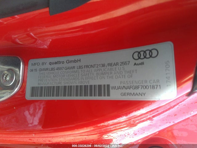 2015 Audi R8, VIN: WUAVNAFG8F7001871