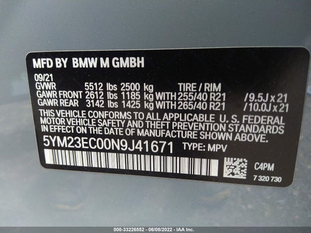 2022 BMW X4, VIN: 5YM23EC00N9J41671