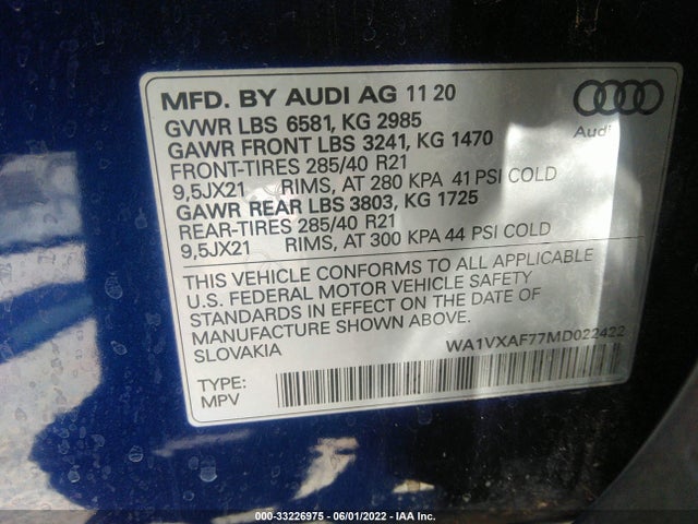 2021 Audi Q7, VIN: WA1VXAF77MD022422