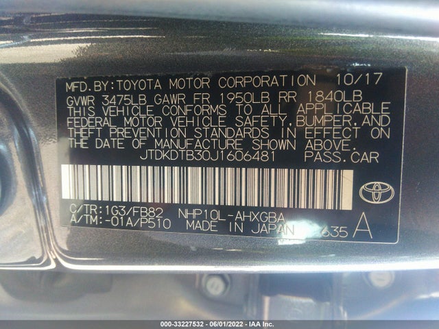 2018 Toyota Prius, VIN: JTDKDTB30J1606481