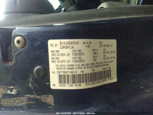 2005 CHRYSLER PT CRUISER TOURING VIN: 3C4FY58B45T606210