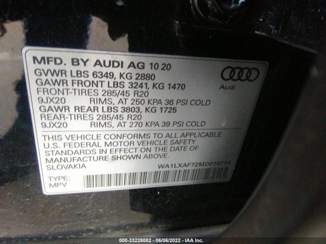 2021 Audi Q7, VIN: WA1LXAF72MD016714