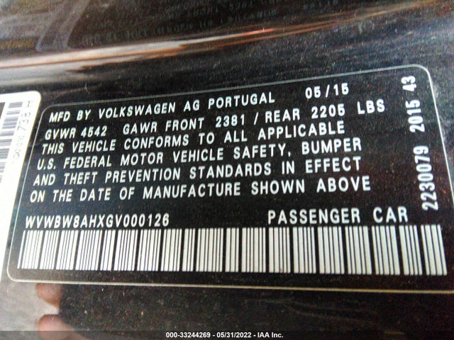2016 Volkswagen Eos, VIN: WVWBW8AHXGV000126