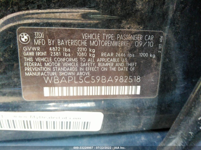 BMW 3 Series 335i Xdrive 2011 WBAPL5C59BA982518 Image 10