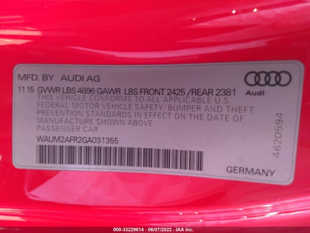 2016 Audi A5, VIN: WAUM2AFR2GA031355