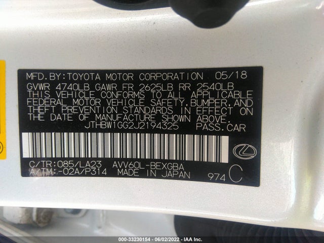 2018 Lexus ES, VIN: JTHBW1GG2J2194325