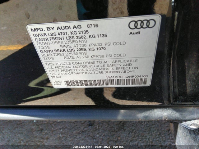 2017 Audi Q3, VIN: WA1BCCFS2HR004160