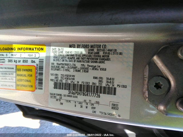 Ford FUSION SE 2016 3FA6P0H78GR177726 Image 9